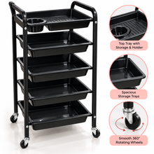 Black Salon Trolley with 5 Storage Trays