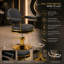 Premium Hydraulic Salon Styling Chair with Gold Frame & Footrest for Beauty Salon | She Cosmetics®
