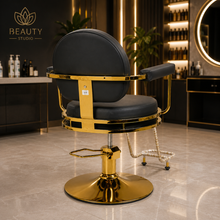 Premium Hydraulic Salon Styling Chair with Gold Frame & Footrest for Beauty Salon | She Cosmetics®