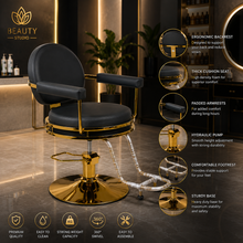 Premium Hydraulic Salon Styling Chair with Gold Frame & Footrest for Beauty Salon | She Cosmetics®