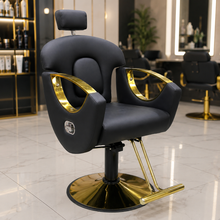 Luxury Black & Gold Hydraulic Reclining Barber Chair with Adjustable Headrest & Heavy-Duty Base | She Cosmetics®