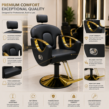 Luxury Black & Gold Hydraulic Reclining Barber Chair with Adjustable Headrest & Heavy-Duty Base | She Cosmetics®