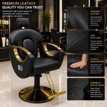 Luxury Black & Gold Hydraulic Reclining Barber Chair with Adjustable Headrest & Heavy-Duty Base | She Cosmetics®