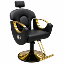 Luxury Black & Gold Hydraulic Reclining Barber Chair with Adjustable Headrest & Heavy-Duty Base | She Cosmetics®