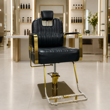Luxury Hydraulic Salon Styling Chair with Gold Metal Armrests & Square Base | She Cosmetics®