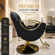 Premium Hydraulic Salon Styling Chair with Gold Armrests, Heavy Duty Base & Ergonomic PU Leather Hairdresser Chair | She Cosmetics®