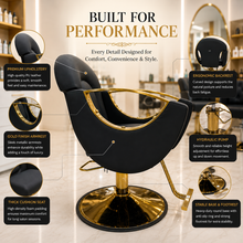 Premium Hydraulic Salon Styling Chair with Gold Armrests, Heavy Duty Base & Ergonomic PU Leather Hairdresser Chair | She Cosmetics®