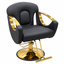 Premium Hydraulic Salon Styling Chair with Gold Armrests, Heavy Duty Base & Ergonomic PU Leather Hairdresser Chair | She Cosmetics®