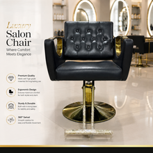 Luxury Tufted Salon Styling Chair with Gold Armrests | Hydraulic Barber & Beauty Chair | She Cosmetics®