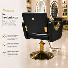 Luxury Tufted Salon Styling Chair with Gold Armrests | Hydraulic Barber & Beauty Chair | She Cosmetics®