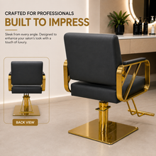 Modern Luxury Hydraulic Salon Styling Chair with Gold Stainless Steel Arms Beauty Salon Chair | She Cosmetics®