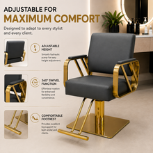 Modern Luxury Hydraulic Salon Styling Chair with Gold Stainless Steel Arms Beauty Salon Chair | She Cosmetics®