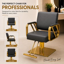 Modern Luxury Hydraulic Salon Styling Chair with Gold Stainless Steel Arms Beauty Salon Chair | She Cosmetics®