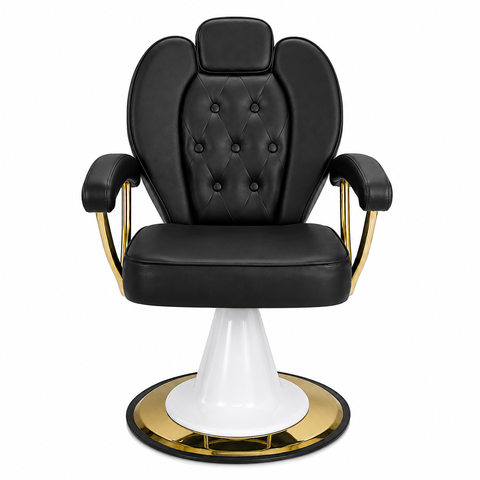 Luxury Hydraulic Barber Salon Chair with Gold Frame & Footrest – Professional Styling Chair – She Cosmetics®