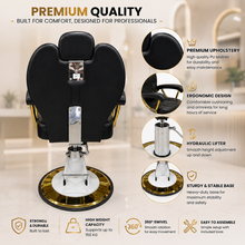 Luxury Hydraulic Barber Salon Chair with Gold Frame & Footrest – Professional Styling Chair – She Cosmetics®