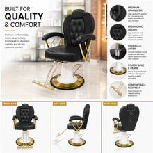 Luxury Hydraulic Barber Salon Chair with Gold Frame & Footrest – Professional Styling Chair – She Cosmetics®