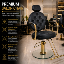 Luxury Professional Hydraulic Salon Styling Chair with Gold Frame & Glass Base for Hair Salon | She Cosmetics®