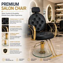 Luxury Professional Hydraulic Salon Styling Chair with Gold Frame & Glass Base for Hair Salon | She Cosmetics®