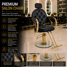 Luxury Professional Hydraulic Salon Styling Chair with Gold Frame & Glass Base for Hair Salon | She Cosmetics®