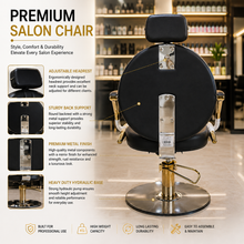 Luxury Professional Hydraulic Salon Styling Chair with Gold Frame & Glass Base for Hair Salon | She Cosmetics®