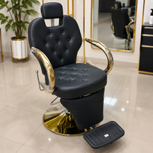 Professional Reclining Hydraulic Barber Salon Chair with Adjustable Headrest & Gold Armrests | She Cosmetics®
