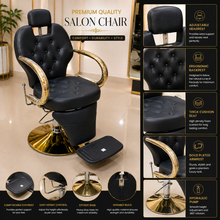 Professional Reclining Hydraulic Barber Salon Chair with Adjustable Headrest & Gold Armrests | She Cosmetics®