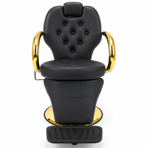 Professional Reclining Hydraulic Barber Salon Chair with Adjustable Headrest & Gold Armrests | She Cosmetics®