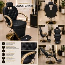 Professional Reclining Hydraulic Barber Salon Chair with Adjustable Headrest & Gold Armrests | She Cosmetics®