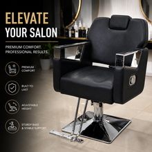Professional Hydraulic Barber Chair with Premium PU Leather, Reclining Backrest & Chrome Armrests | She Cosmetics®