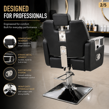 Professional Hydraulic Barber Chair with Premium PU Leather, Reclining Backrest & Chrome Armrests | She Cosmetics®