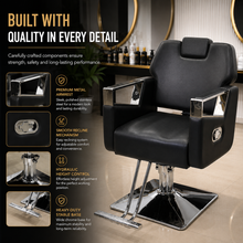 Professional Hydraulic Barber Chair with Premium PU Leather, Reclining Backrest & Chrome Armrests | She Cosmetics®