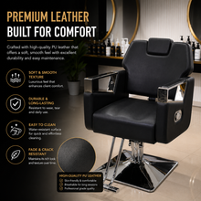 Professional Hydraulic Barber Chair with Premium PU Leather, Reclining Backrest & Chrome Armrests | She Cosmetics®