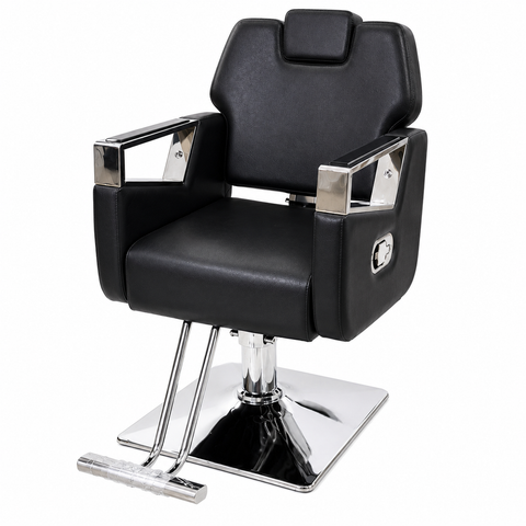 Professional Hydraulic Barber Chair with Premium PU Leather, Reclining Backrest & Chrome Armrests | She Cosmetics®