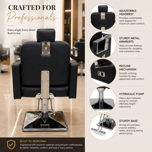 Premium Hydraulic Reclining Barber Chair with Chrome Armrests & Heavy-Duty Square Base for Salon | She Cosmetics®