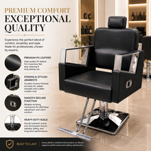 Premium Hydraulic Reclining Barber Chair with Chrome Armrests & Heavy-Duty Square Base for Salon | She Cosmetics®