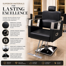 Premium Hydraulic Reclining Barber Chair with Chrome Armrests & Heavy-Duty Square Base for Salon | She Cosmetics®