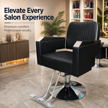 Professional Hydraulic Salon Styling Chair with Adjustable Headrest, Reclining Backrest & Chrome Armrests for Hair Salon Barber Spa | She Cosmetics®