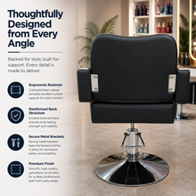 Professional Hydraulic Salon Styling Chair with Adjustable Headrest, Reclining Backrest & Chrome Armrests for Hair Salon Barber Spa | She Cosmetics®