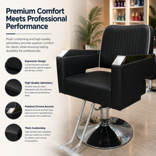 Professional Hydraulic Salon Styling Chair with Adjustable Headrest, Reclining Backrest & Chrome Armrests for Hair Salon Barber Spa | She Cosmetics®