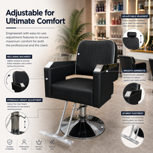 Professional Hydraulic Salon Styling Chair with Adjustable Headrest, Reclining Backrest & Chrome Armrests for Hair Salon Barber Spa | She Cosmetics®