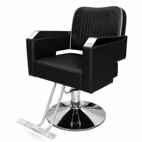 Professional Hydraulic Salon Styling Chair with Adjustable Headrest, Reclining Backrest & Chrome Armrests for Hair Salon Barber Spa | She Cosmetics®
