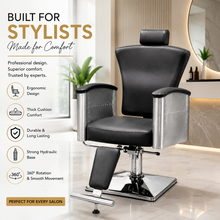 Professional Hydraulic Reclining Barber Chair with Adjustable Headrest, Heavy Duty Salon Styling Chair, Black PU Leather | She Cosmetics®