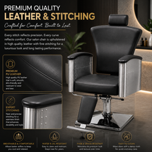 Professional Hydraulic Reclining Barber Chair with Adjustable Headrest, Heavy Duty Salon Styling Chair, Black PU Leather | She Cosmetics®