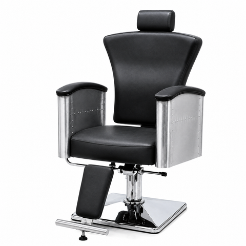 Professional Hydraulic Reclining Barber Chair with Adjustable Headrest, Heavy Duty Salon Styling Chair, Black PU Leather | She Cosmetics®
