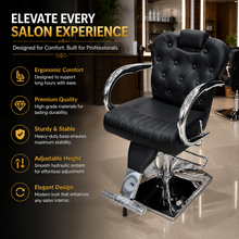 Professional Hydraulic Barber Chair with Adjustable Headrest, Reclining Backrest & Heavy-Duty Chrome Base Black | She Cosmetics®