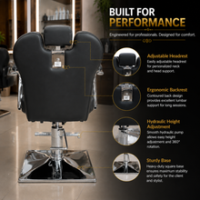 Professional Hydraulic Barber Chair with Adjustable Headrest, Reclining Backrest & Heavy-Duty Chrome Base Black | She Cosmetics®
