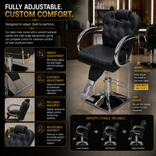 Professional Hydraulic Barber Chair with Adjustable Headrest, Reclining Backrest & Heavy-Duty Chrome Base Black | She Cosmetics®