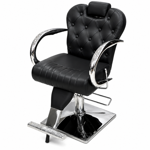 Professional Hydraulic Barber Chair with Adjustable Headrest, Reclining Backrest & Heavy-Duty Chrome Base Black | She Cosmetics®