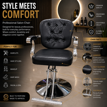 Professional Tufted Hydraulic Salon Styling Chair with Chrome Armrests & Heavy-Duty Round Base Black | She Cosmetics®