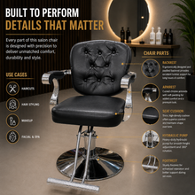 Professional Tufted Hydraulic Salon Styling Chair with Chrome Armrests & Heavy-Duty Round Base Black | She Cosmetics®